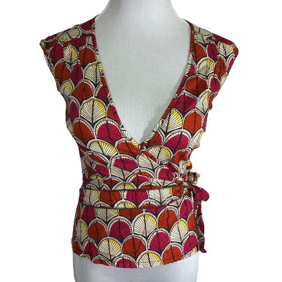 H&M Women's Bold Bright Print V-Neck Wrap Blouse Top SIZE 6 - Picture 1 of 8